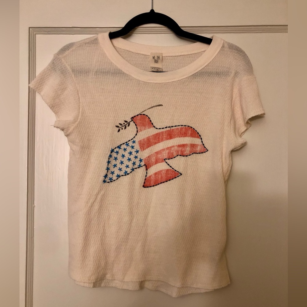 Free People Cream Top with American Flag Dove